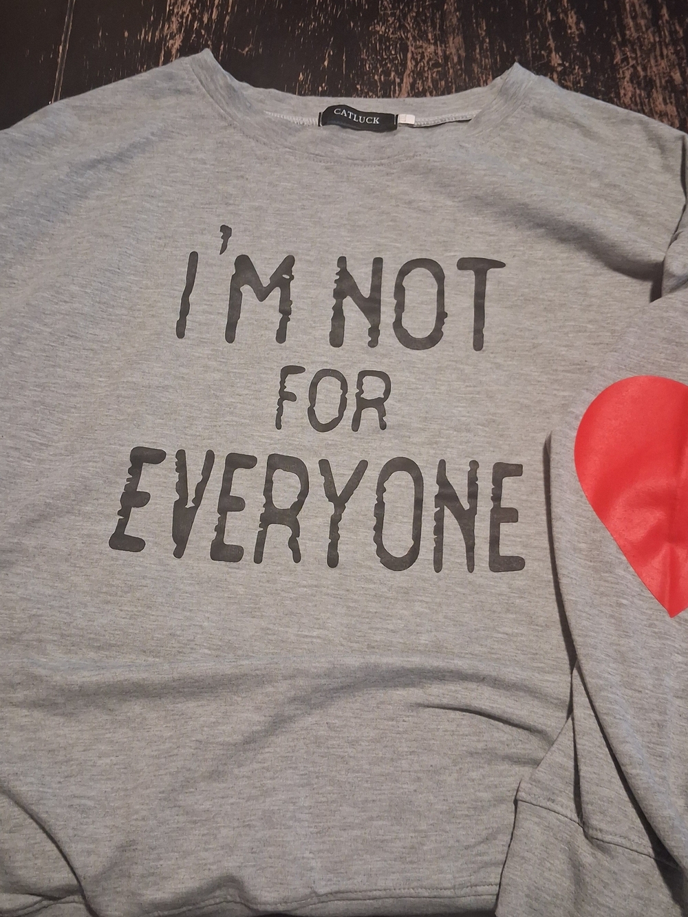 Catluck Grey Sweatshirt with Red "Heart on my Sleeve" Elbow Patch